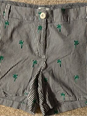 Crown Navy & White Striped Shorts with Green Palm Embroidery size 10